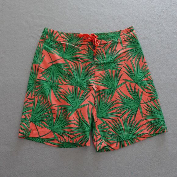 Southern Tide Swim Trunks Men M Tropical Palm Print Coral Green 6" Mesh Lined - Picture 1 of 9